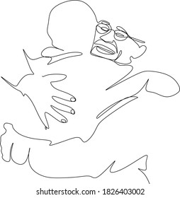 continuous linear drawing of men embracing each other. Drawing a single line. Minimalism. Print for t-shirts, for coloring. minimalist poster line, modern abstract printing.