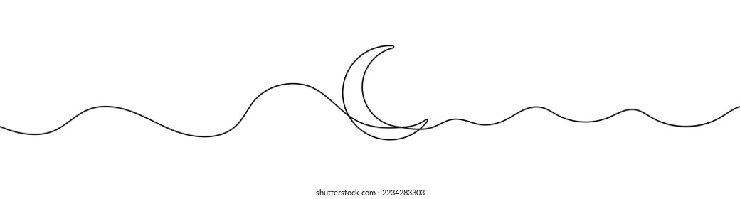 Dibujo lineal continuo del icono de la luna. Fondo de dibujo de una línea. Ilustración vectorial. Dibujo lineal del símbolo de la luna