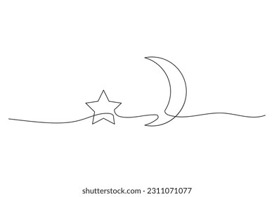 Dibujo lineal continuo del icono de la luna. Fondo de dibujo de una línea. Dibujo lineal del símbolo de la luna. Ilustración vectorial.