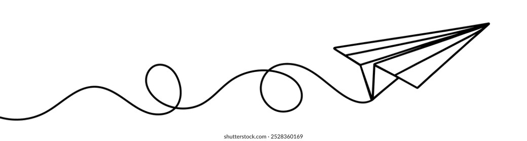 Continuous linear drawing of paper airplane. One line drawing paper airplane. Paper airplane in one line style. Vector illustration.
