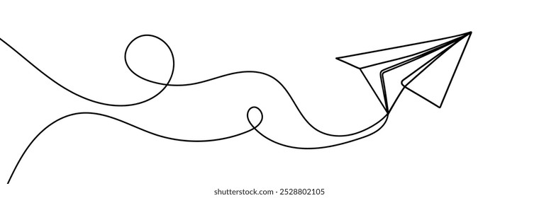 Dibujo lineal continuo de avión de papel. Un avión de papel de dibujo de línea. Avión de papel en un estilo de línea. Ilustración vectorial.