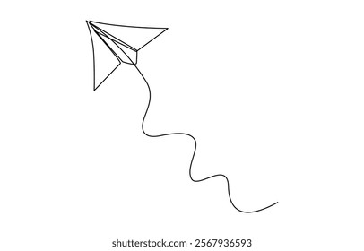 Continuous linear drawing of paper airplane. One line drawing paper airplane. Single line continuous drawing of paper airplane Concept of plane flying outline style illustration.