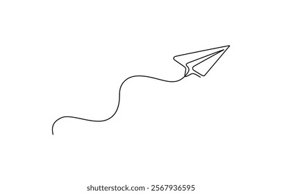 Continuous linear drawing of paper airplane. One line drawing paper airplane. Single line continuous drawing of paper airplane Concept of plane flying outline style illustration.