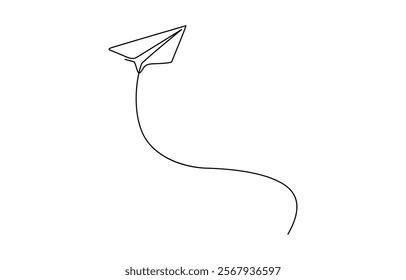 Continuous linear drawing of paper airplane. One line drawing paper airplane. Single line continuous drawing of paper airplane Concept of plane flying outline style illustration.