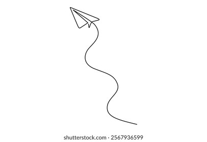 Continuous linear drawing of paper airplane. One line drawing paper airplane. Single line continuous drawing of paper airplane Concept of plane flying outline style illustration.