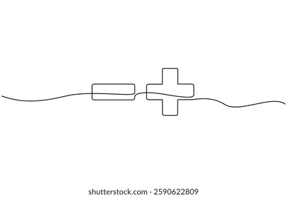 Continuous linear drawing of plus and minus signs, Plus and minus icon line continuous drawing vector. One line Plus and minus icon vector background. Plus and minus icon.