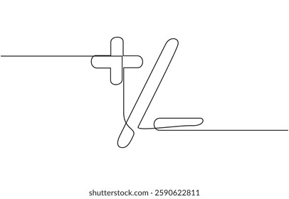 Continuous linear drawing of plus and minus signs, Plus and minus icon line continuous drawing vector. One line Plus and minus icon vector background. Plus and minus icon.