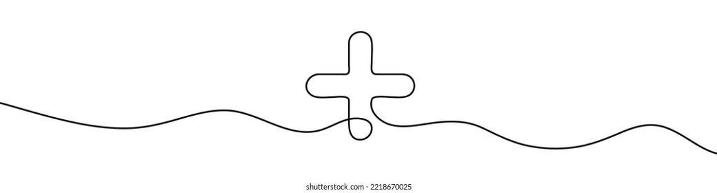 Continuous linear drawing of plus sign. Plus icon. Abstract background drawn with one line. Vector illustration.