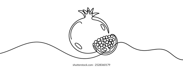 Continuous linear drawing of pomegranate. One line drawing garnet. Pomegranate in one line style. Vector illustration.