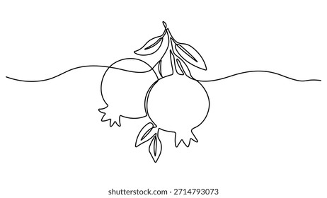 Dibujo lineal continuo de granada, Una línea dibujando granate, contorno de fruta feliz de Shana Tova, granada en un estilo de línea, estilo minimalista Abstractas, Ilustración vectorial