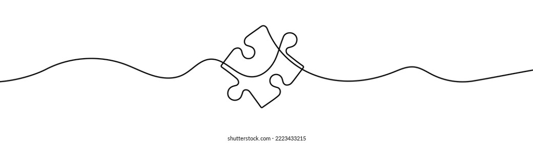 Continuous linear drawing of puzzle. Puzzle piece icon. One line drawn background. Vector illustration. Abstract linear background