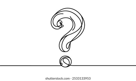 Desenho linear contínuo do ponto de interrogação. Plano de fundo do desenho de uma linha. Ilustração vetorial. Ponto de interrogação no estilo de uma linha.
