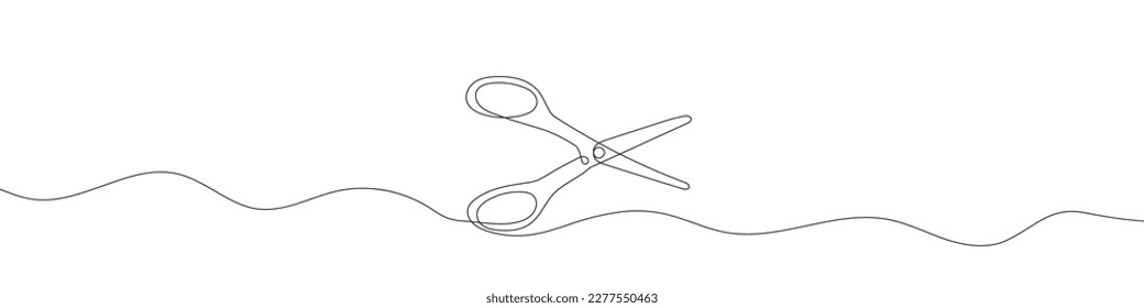 Continuous linear drawing of scissors. Single line drawing of scissors. Vector illustration. Line art of scissors