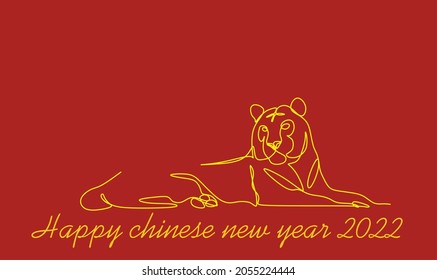 continuous linear drawing of the silhouette of the Chinese tiger of 2022, a simple hand-drawn Asian element for a poster, brochure, banner, calendar, vector illustration isolated on a red background