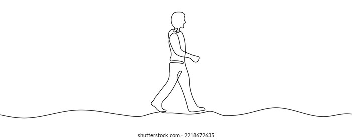 Continuous linear drawing of walking person. Vector illustration. Walking man