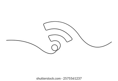 Continuous linear drawing of WI-FI signal icon. One line drawing background, Internet, network, wireless concept line art, editable outline.