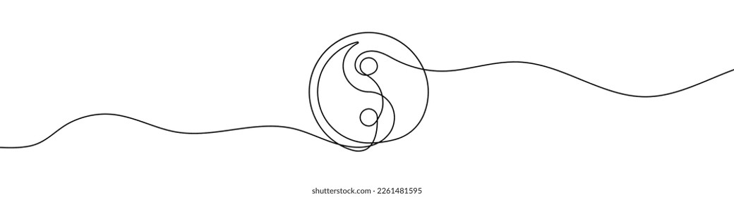 Dibujo lineal continuo del símbolo Yin Yang. Dibujo de una sola línea de yin yang. Ilustración vectorial. Icono de arte en línea de Yin Yang