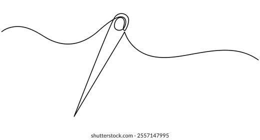 Continuous linear needlepoint pattern. Single line tailor's needle mark. Tailor's sign template. Vector editable linear illustration, Needle continuous one line drawing pro vector illustration, Sewing