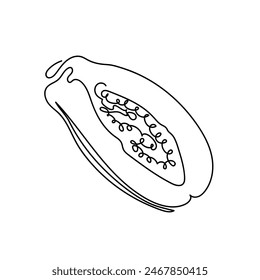Dibujo lineal continuo del arte de la papaya. Ilustración vectorial