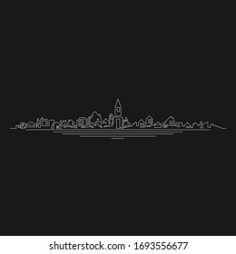 Continuous linear, town skyline. Minimalistic illustration