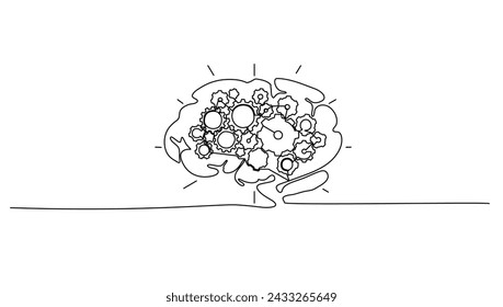 continuous lineart a brain with gear logical concept vector for bussiness idea	