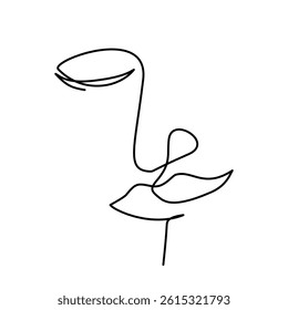Continuous lineart of a calm human face in editable line art vector.	