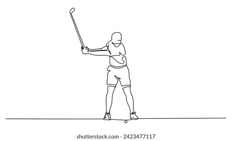 continuous lineart man pose playing golf background isolated for sport concept vector illustration