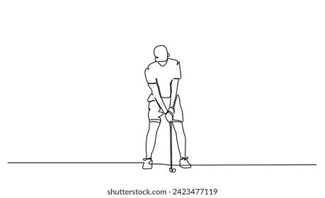 hombre de lino continuo posar el campo de golf aislado para la ilustración vectorial del concepto deportivo