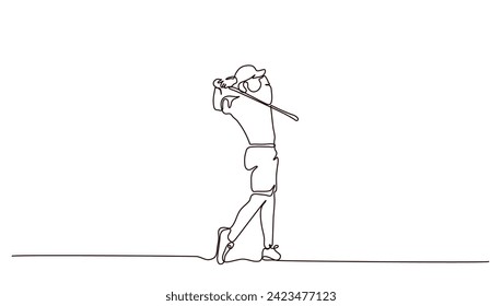 continuous lineart man pose playing golf background isolated for sport concept vector illustration
