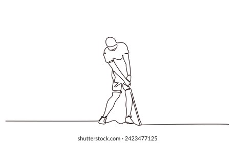 continuous lineart man pose playing golf background isolated for sport concept vector illustration