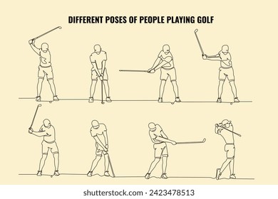 continuous lineart man pose playing golf background isolated for sport concept vector collection illustration	