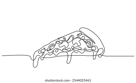 Lineart contínuo da fatia de pizza com cobertura de queijo derretido para ilustração vetorial. Conceito fast food , comida, restaurante, empresa de alimentos