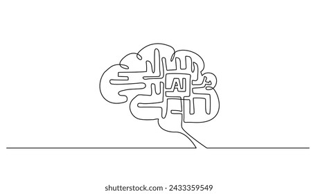 continuous lineart technology with Artifical intelligence of a brain for bussiness , concept vector illustration	