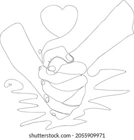 Continuous line,hand hold with love,romance emotion.