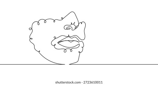 Linhas contínuas, arte da espuma de barbear no rosto.