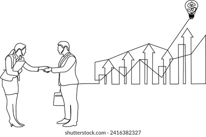 continuous lines businessman graphs and shapes create financial analysis concept