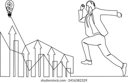 continuous lines businessman graphs and shapes create financial analysis concept