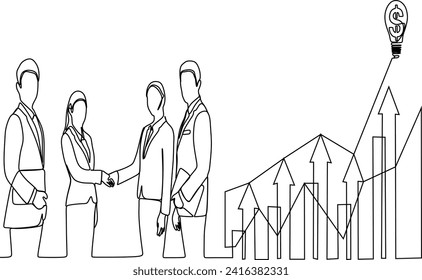 continuous lines businessman graphs and shapes create financial analysis concept