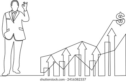 continuous lines businessman graphs and shapes create financial analysis concept