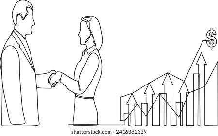 continuous lines businessman graphs and shapes create financial analysis concept