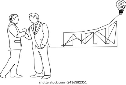 continuous lines businessman graphs and shapes create financial analysis concept