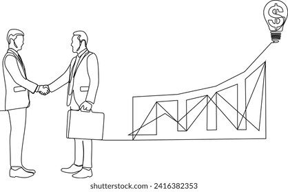 continuous lines businessman graphs and shapes create financial analysis concept