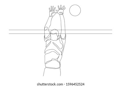 Continuous lines, competitive volleyball players, simple line designs Hand-drawn style