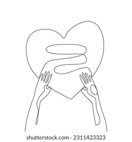 Continuous lines of curves and hands in the form of love