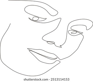 Linhas contínuas, desenho do rosto de uma mulher, conceito de moda, beleza feminina minimalista com traços geométricos abstratos. Uma linha
