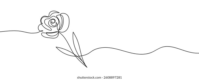 Continuous lines, easy rose lines, decorate cards line art vector illustration.