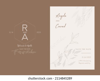 continuous lines flower flora logo wedding greeting card bride groom invitation card vector illustration