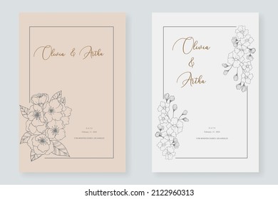 líneas continuas flor flora logotipo tarjeta de bienvenida de boda novia y novio tarjeta de invitación ilustración vectorial