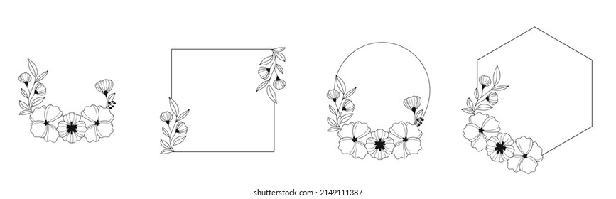 continuous lines flower flora logo wedding greeting card bride and groom invitation card vector illustration
