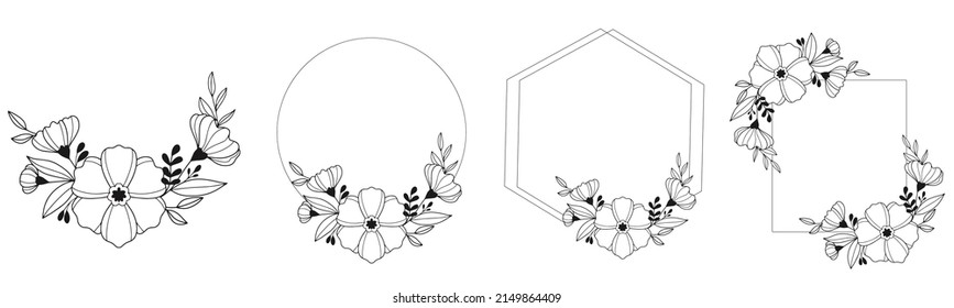 continuous lines flower flora logo wedding greeting card bride and groom invitation card vector illustration